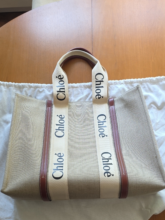 Chloe Handbags - Chloé Beige Canvas Tote with Logo Straps and Brown Trim Large With Dust Bag
